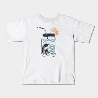 Wave In Cocktail Jar. Summer, Sun, Fun, Run. Creative Illustration Kids T-Shirt